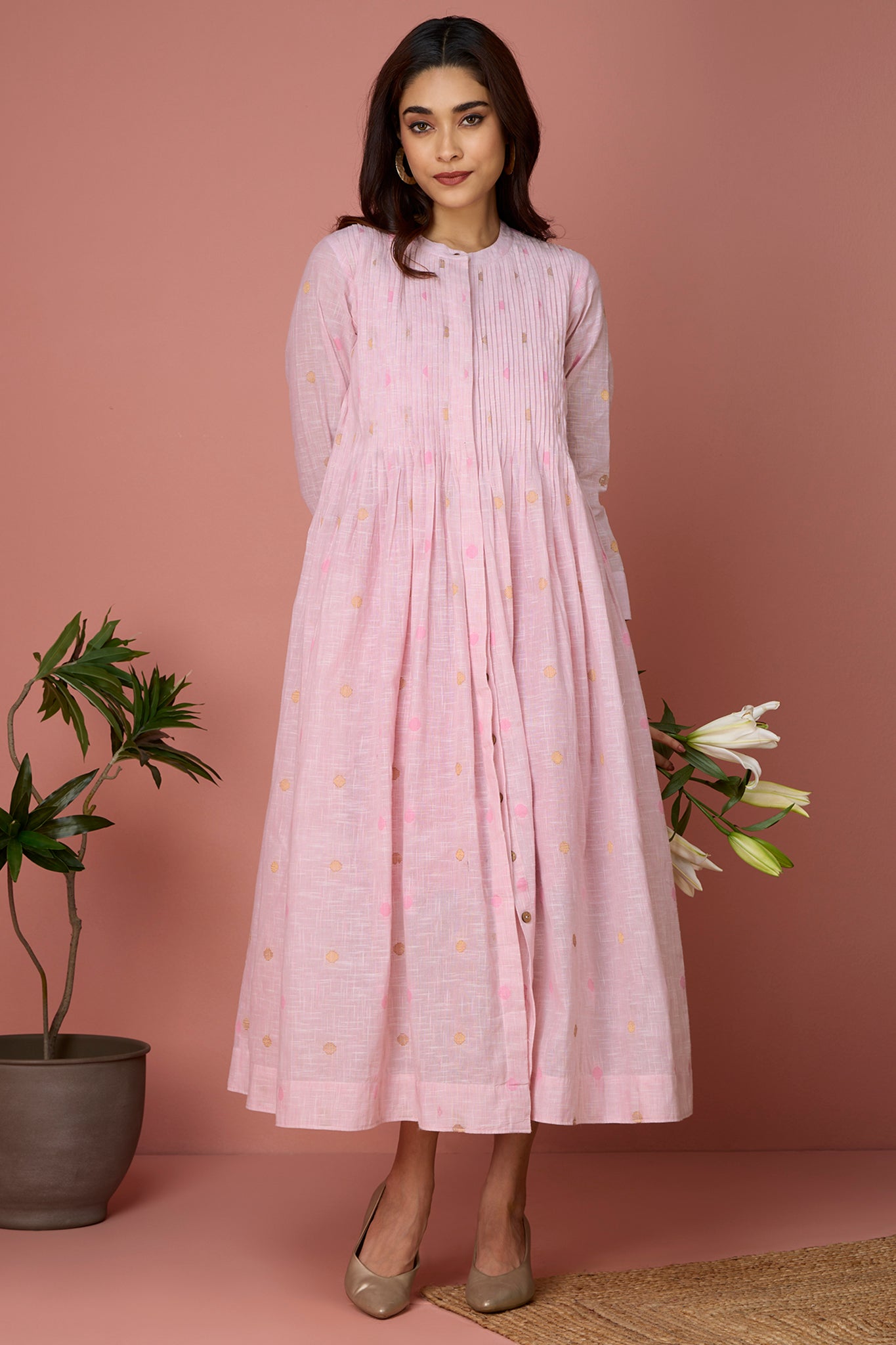 infinity pintuck dress - Rose Quartz & Gold Reverie