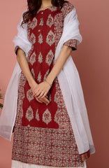 cotton kota dupatta - ivory and red jari