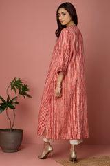 Front zipper a-line kurta - Orange Fizz & Creamsicle Striped Bliss