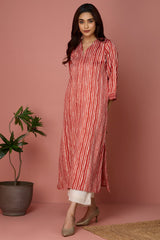 Front zipper a-line kurta - Orange Fizz & Creamsicle Striped Bliss