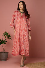 Front zipper a-line kurta - Orange Fizz & Creamsicle Striped Bliss