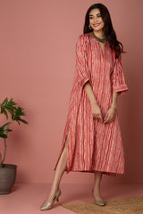 Front zipper a-line kurta - Orange Fizz & Creamsicle Striped Bliss