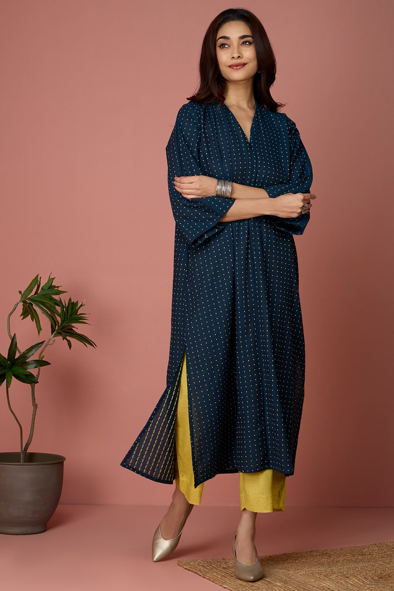 front zipper a-line kurta - Cosmic Constellation & Dots Dance