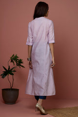 long chanderi kurta with collar - Soft Rose & Serenity