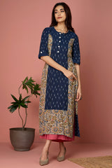 long panelled kurta with slit - Sapphire & Fuchsia