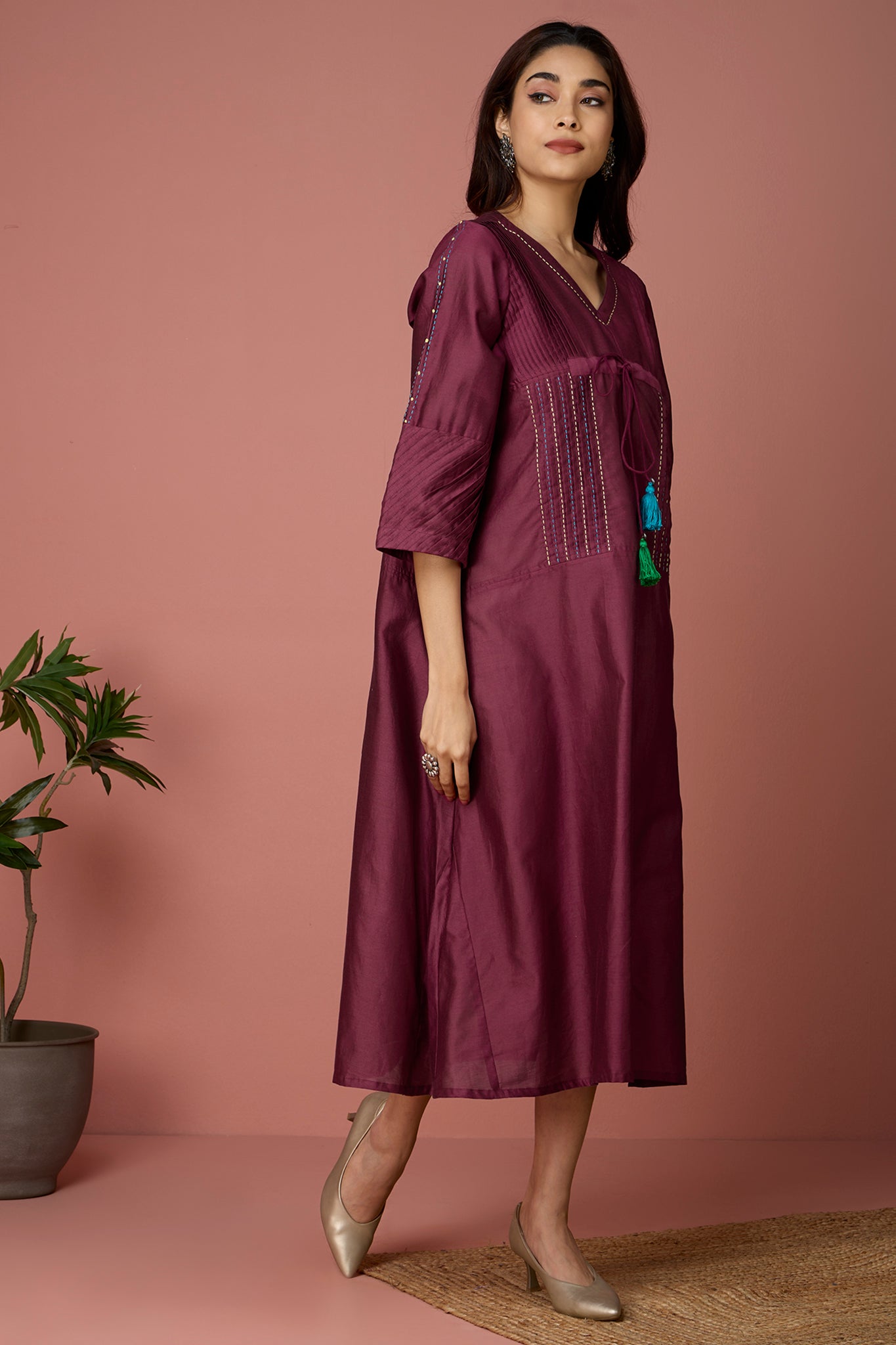 chanderi kimono kaftan dress - Regal & Purple Opulence
