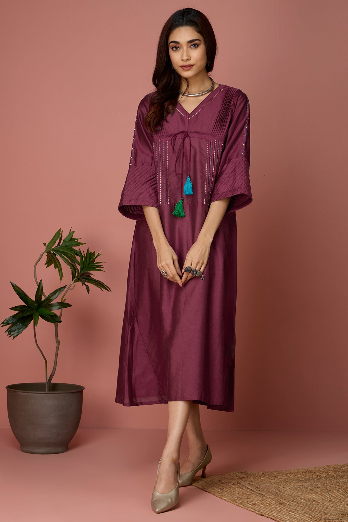 chanderi kimono kaftan dress - Regal & Purple Opulence