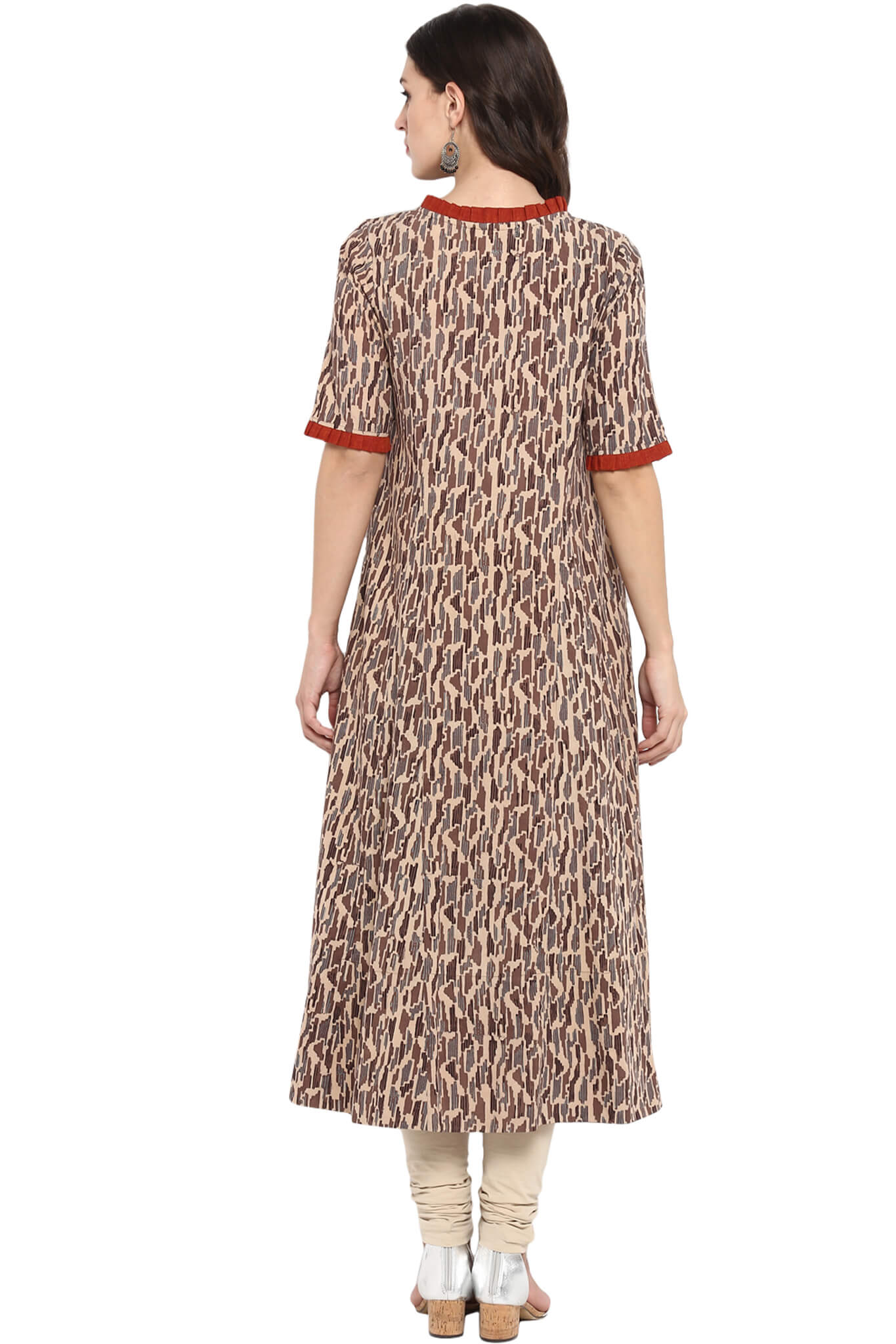 ASYMMETRICAL DRESS IN MINI PLEATED ROUND NECK- Terracotta and collar