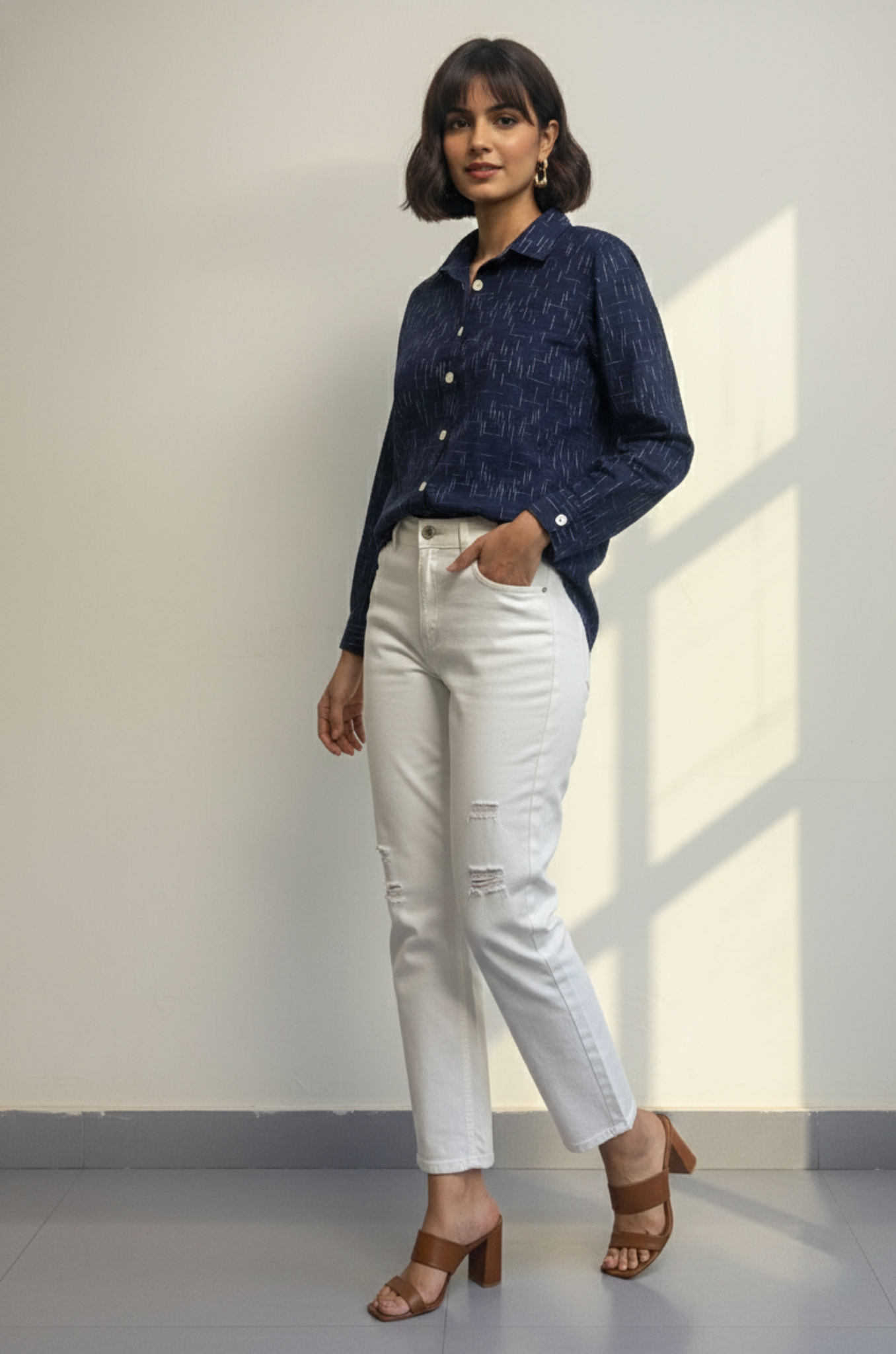 Indigo Drift Cotton Button Down Shirt
