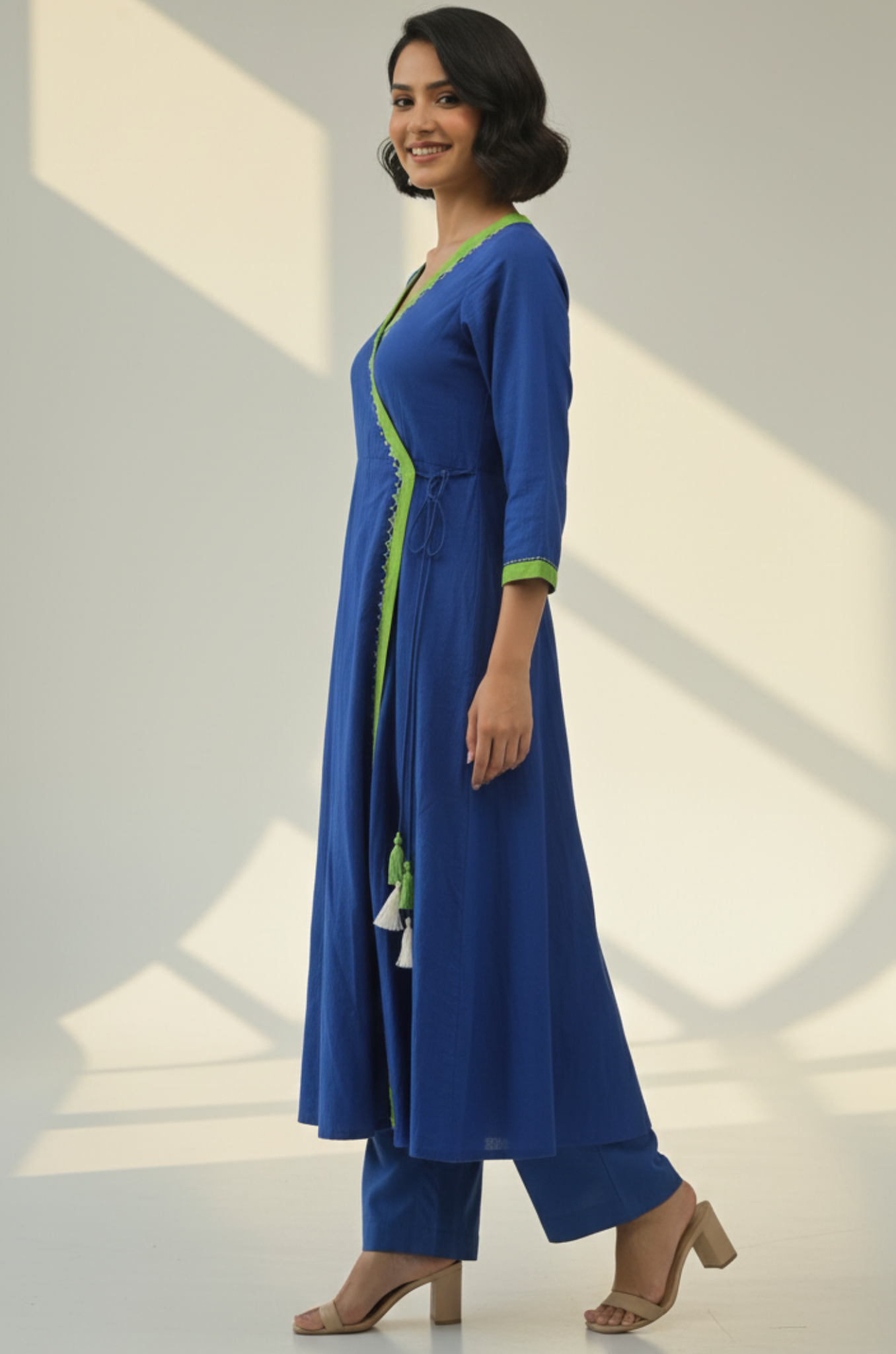 Lime Lagoon Tie-Up Cotton Angrakha Kurta