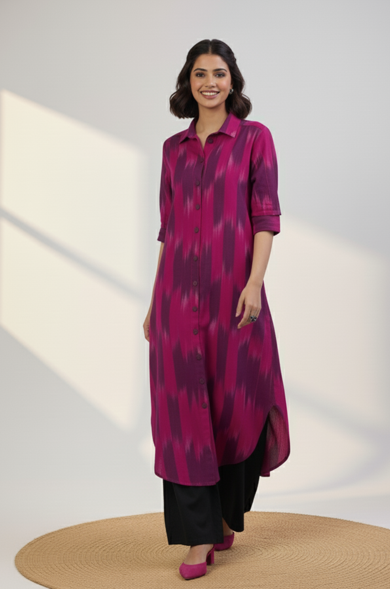 Amethyst Rose Long Cotton Shirt Dress