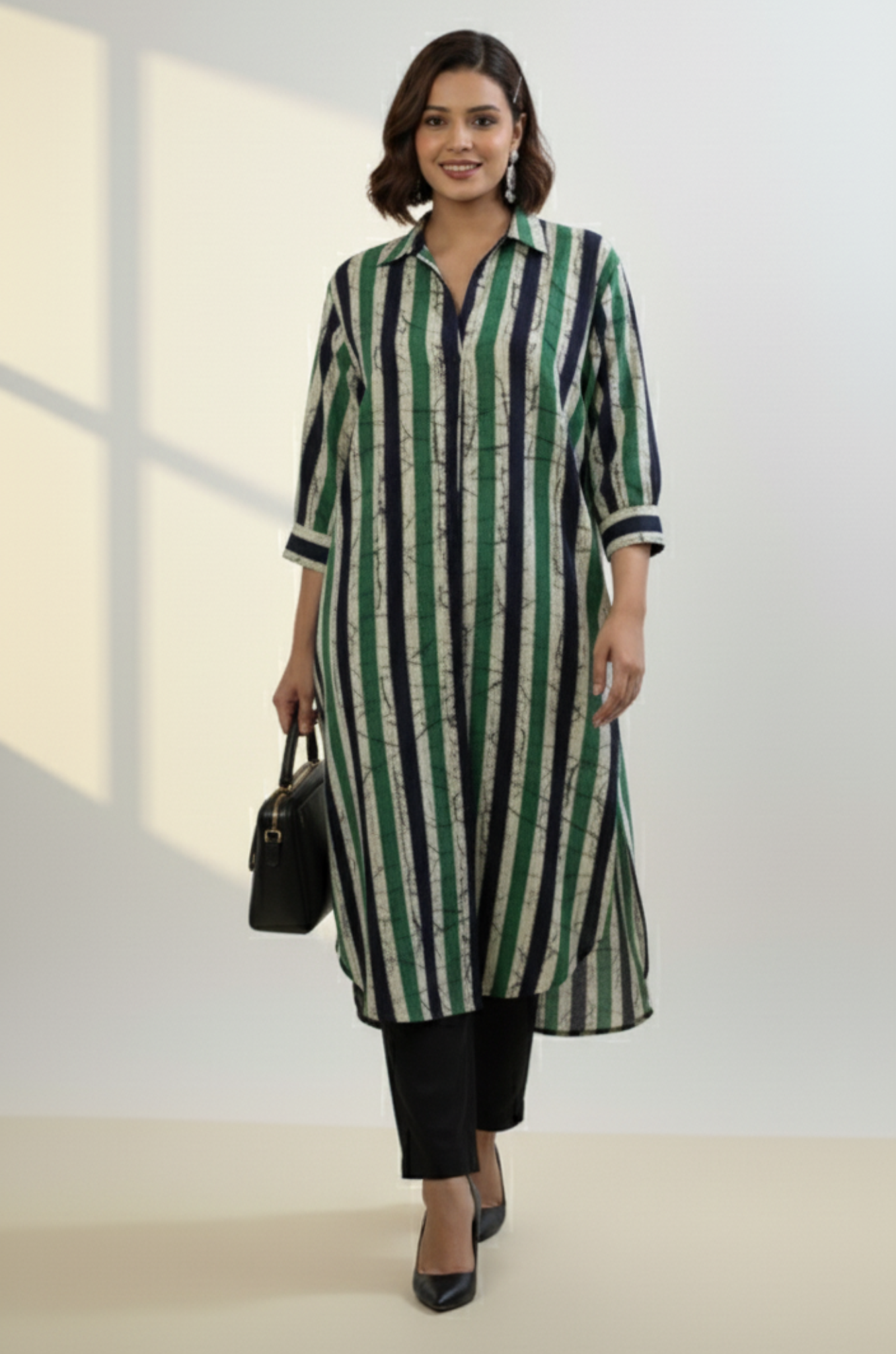 Jade Bands Cotton Collar Box Pleat Kurta