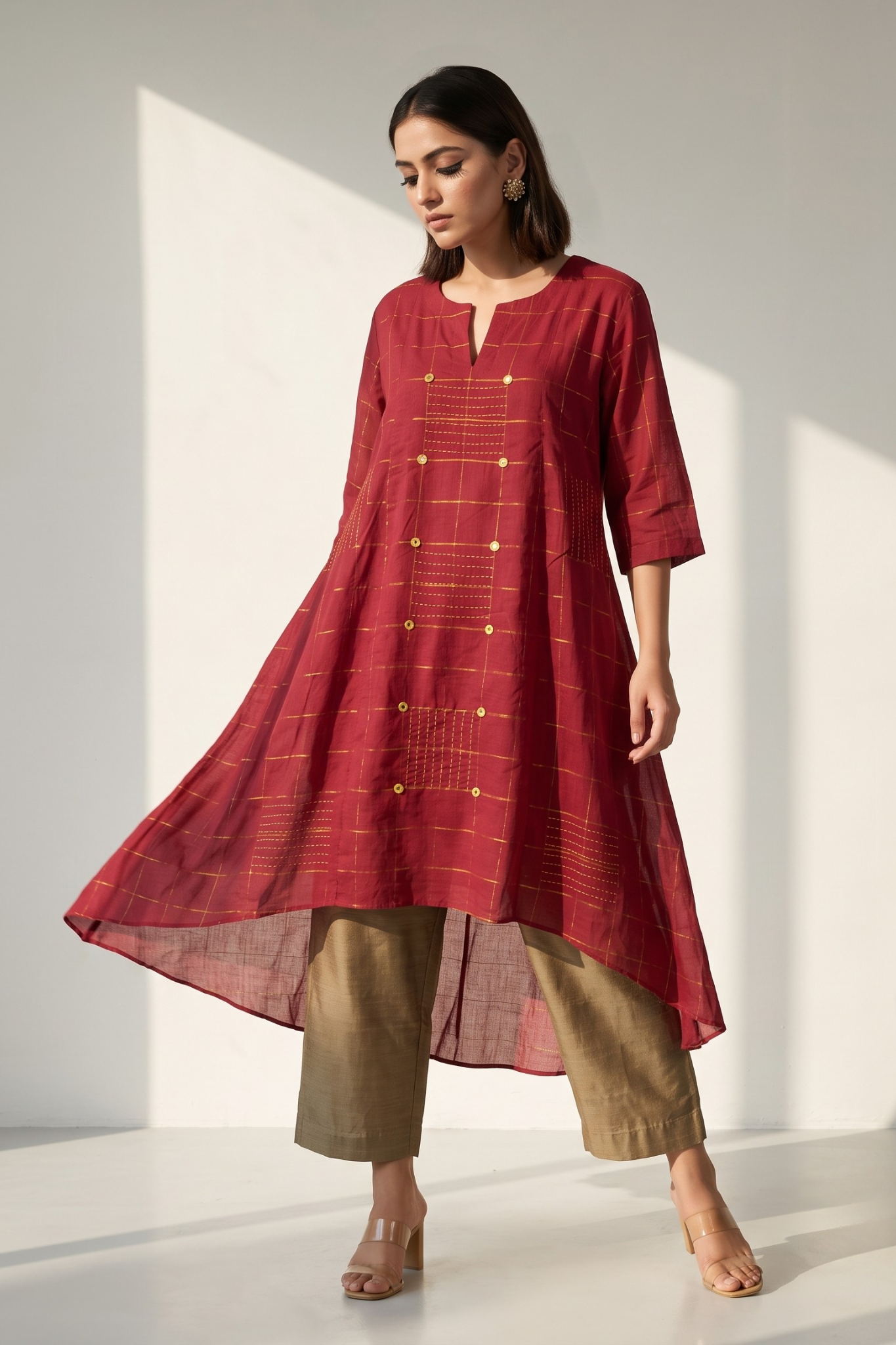 Auburn and Royal Threads Asymmetrical Hemline Kurta