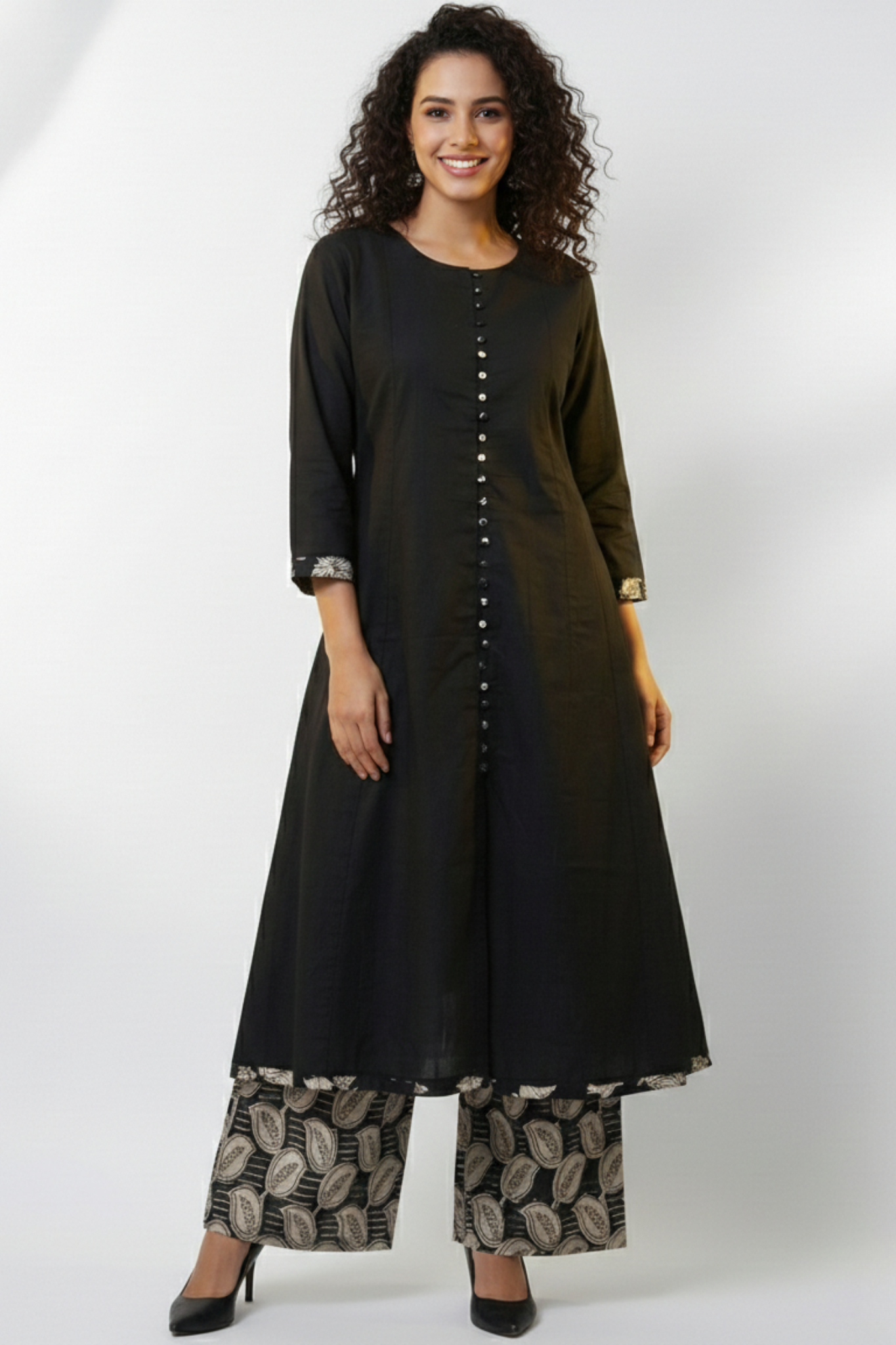 Charcoal Chic Pop Potli Anarkali Kurta Kurta