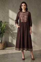 Espresso Ease Modal Gather Dress with Yoke
