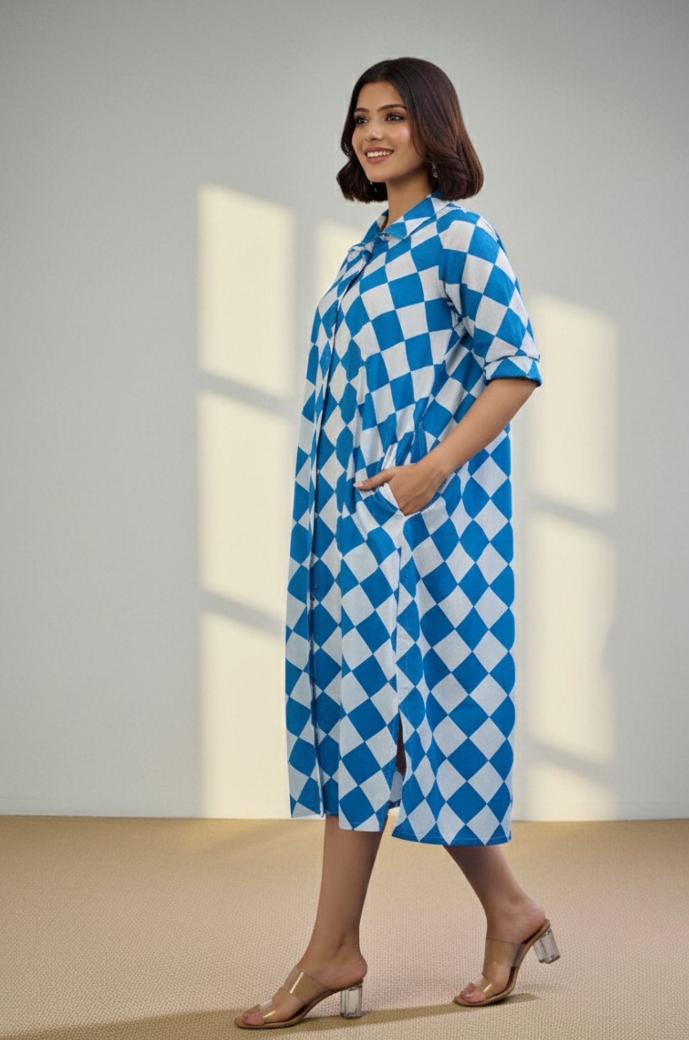 Arctic Diamond Cotton Long Shirt Dress