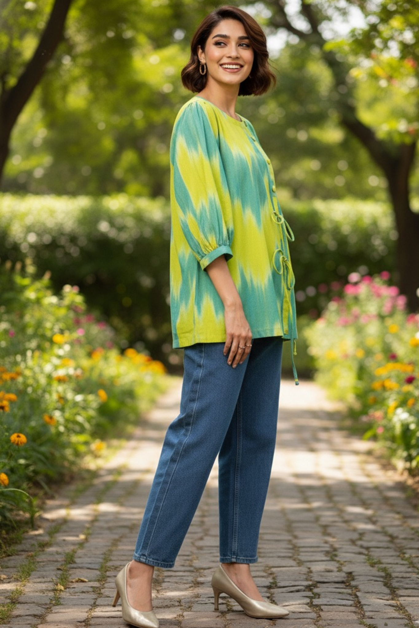 Chartreuse Glow Cotton Dori Detail Tunic