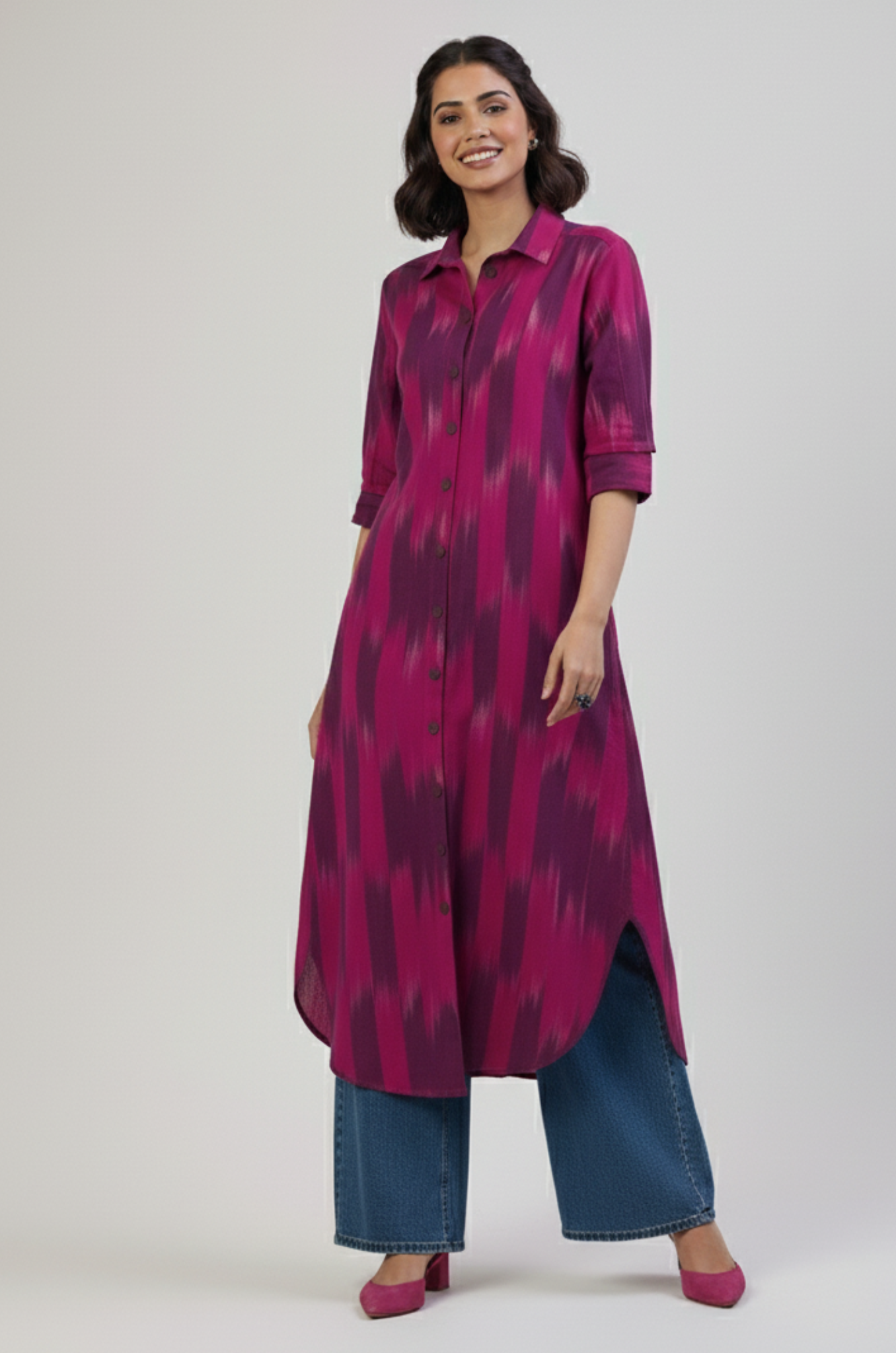 Amethyst Rose Long Cotton Shirt Dress
