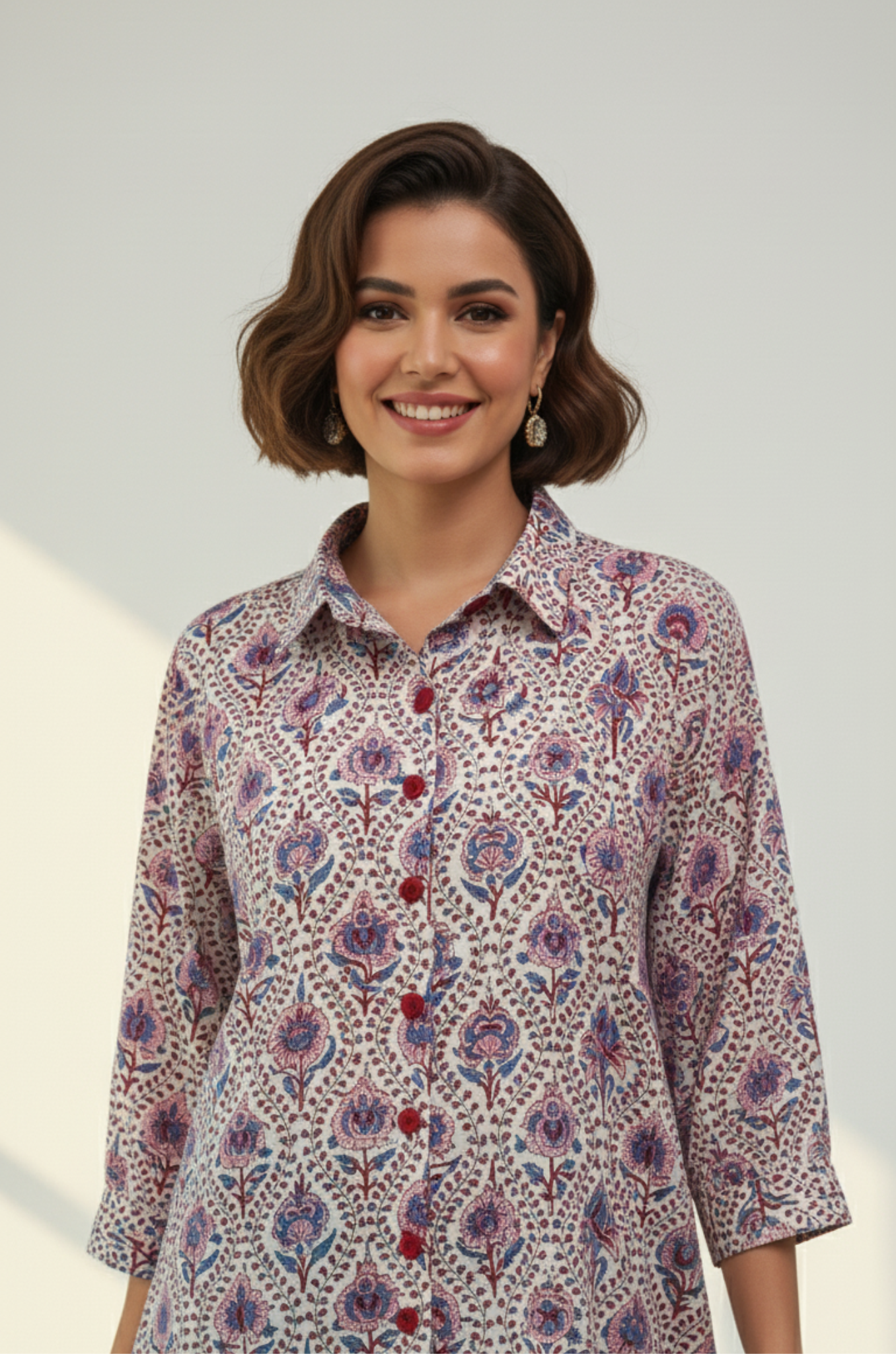 Floral Symphony Handblock Printed Everyday Cotton Shirt