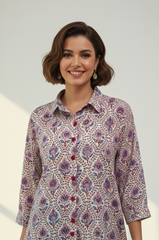 Floral Symphony Handblock Printed Everyday Cotton Shirt