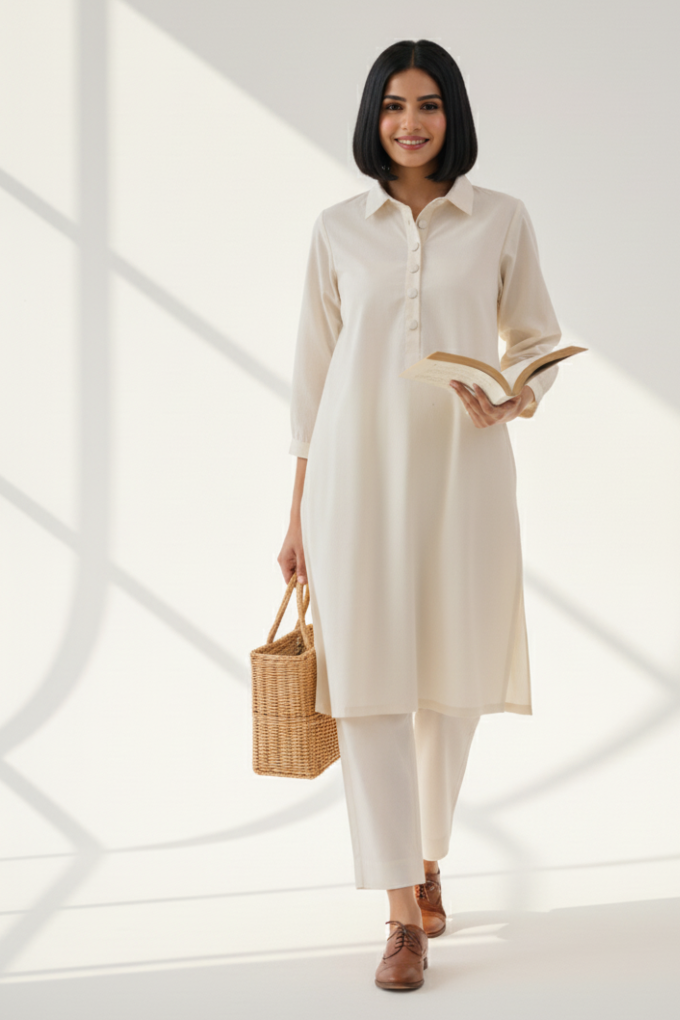 Ivory Moon Glow Organic Collar Kurta