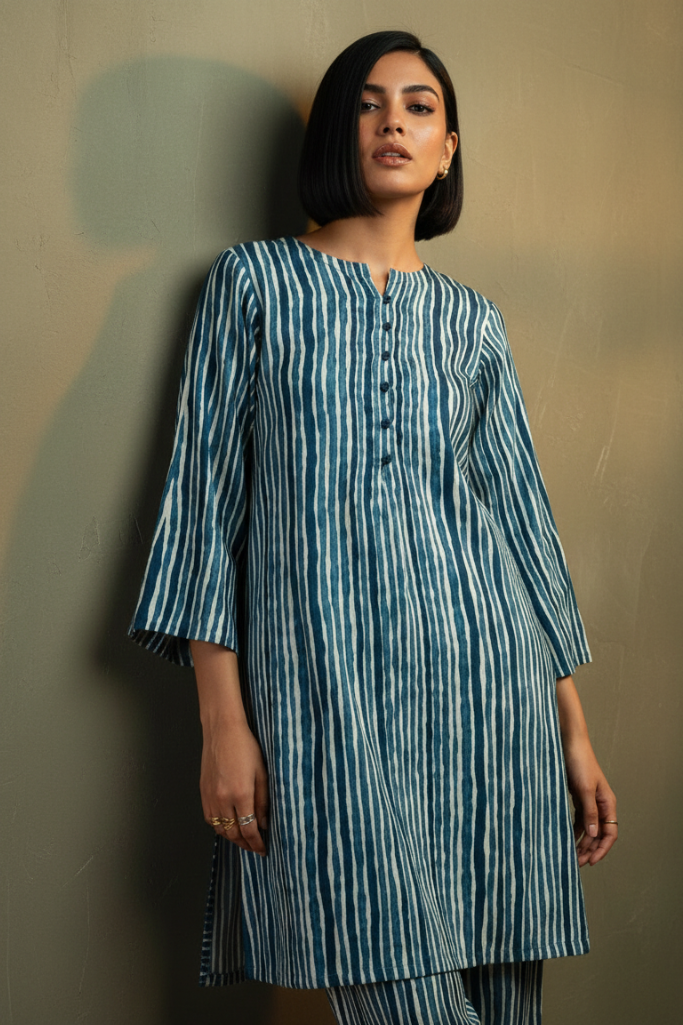 Co-ord Set Indigo & Salt Stripes Kurta & Pants