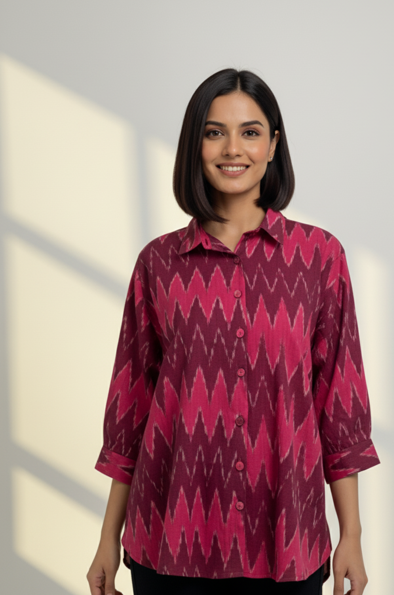 Berry Zigzag Ikat Everyday Cotton Shirt