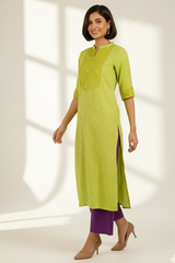 Lime Luster Stripes Long Panel Kurta