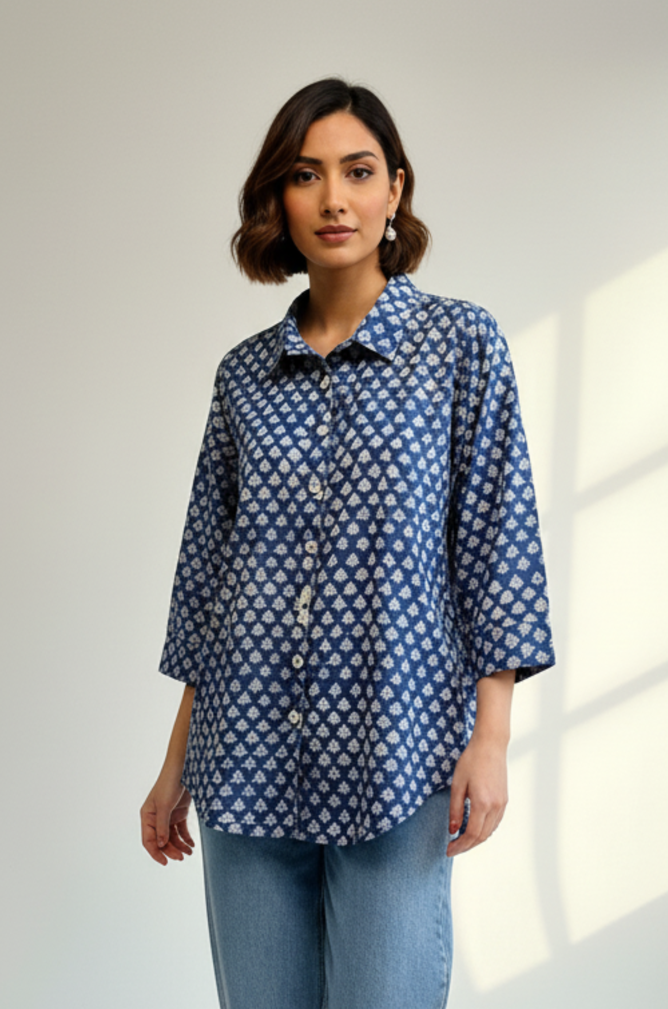 Blue Meadow Handblock Printed  Everyday Cotton Shirt