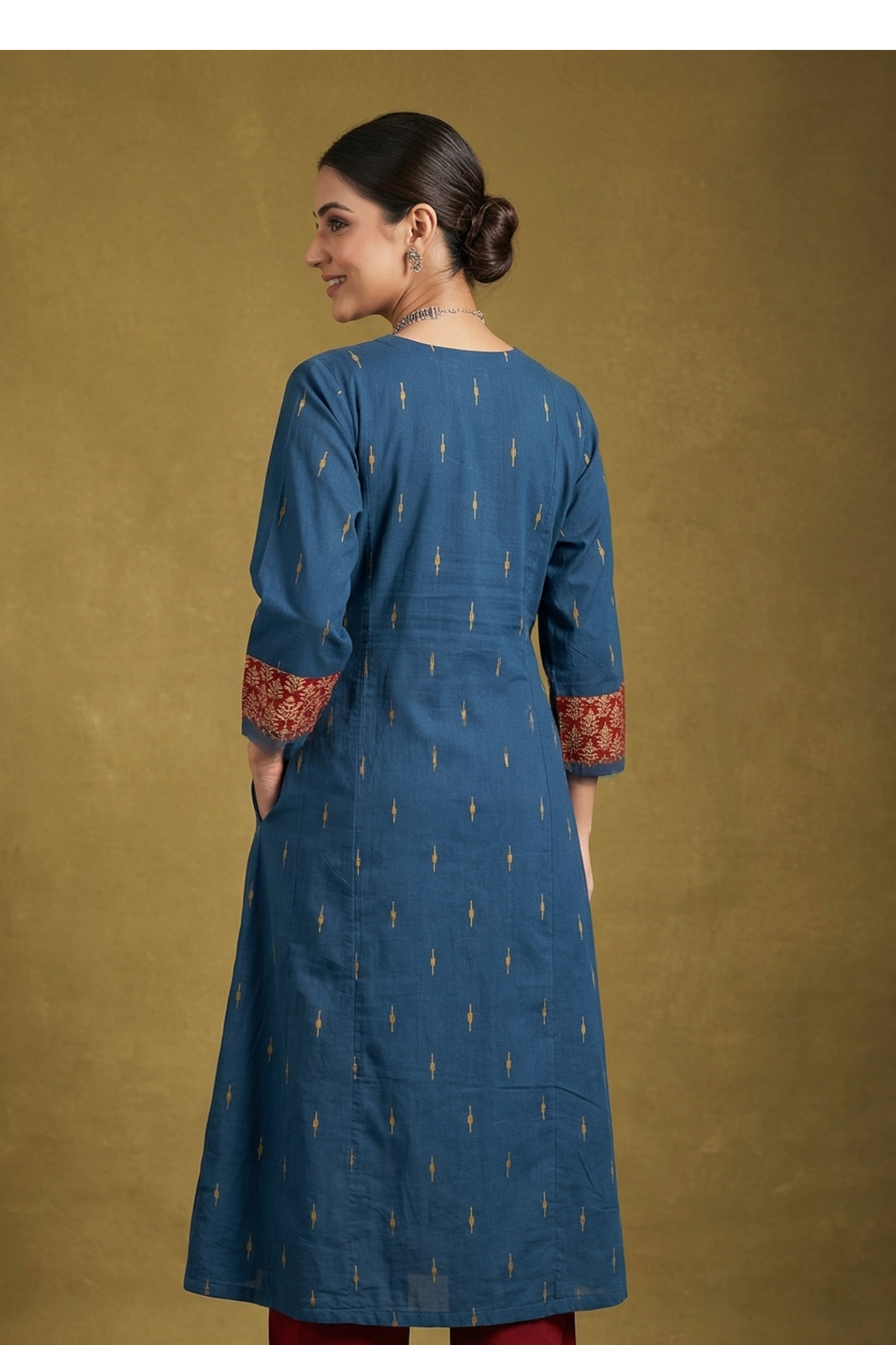 Blue Saffron Butti Pintuck Yoke & Sleeve Kalidar Kurta