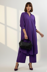 Co-ord Set Kurta and Pants - Violet Orchid Glow Cotton Collar Box Pleat Kurta & Pants
