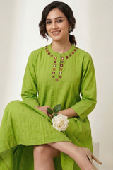 Kairi Bloom Cotton Stand Collar Pintuck Yoke Anarkali