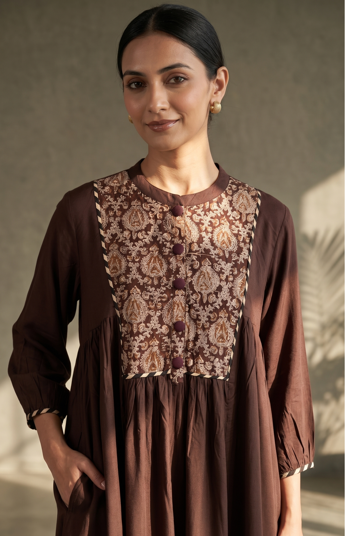 Espresso Ease Modal Gather Dress with Yoke