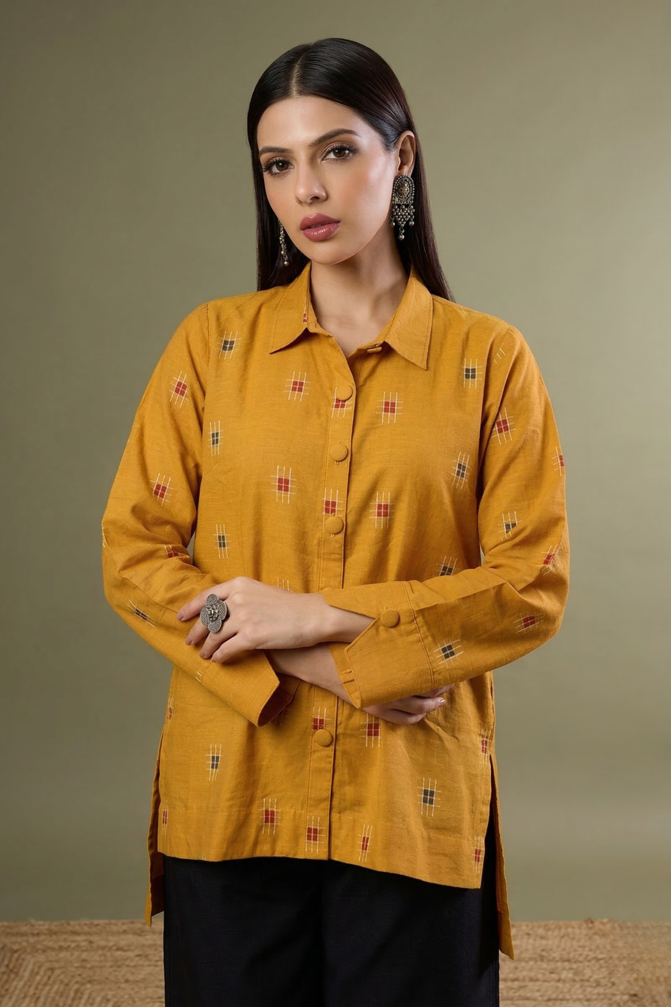 Marigold Mosaic High Low Hem Shirt