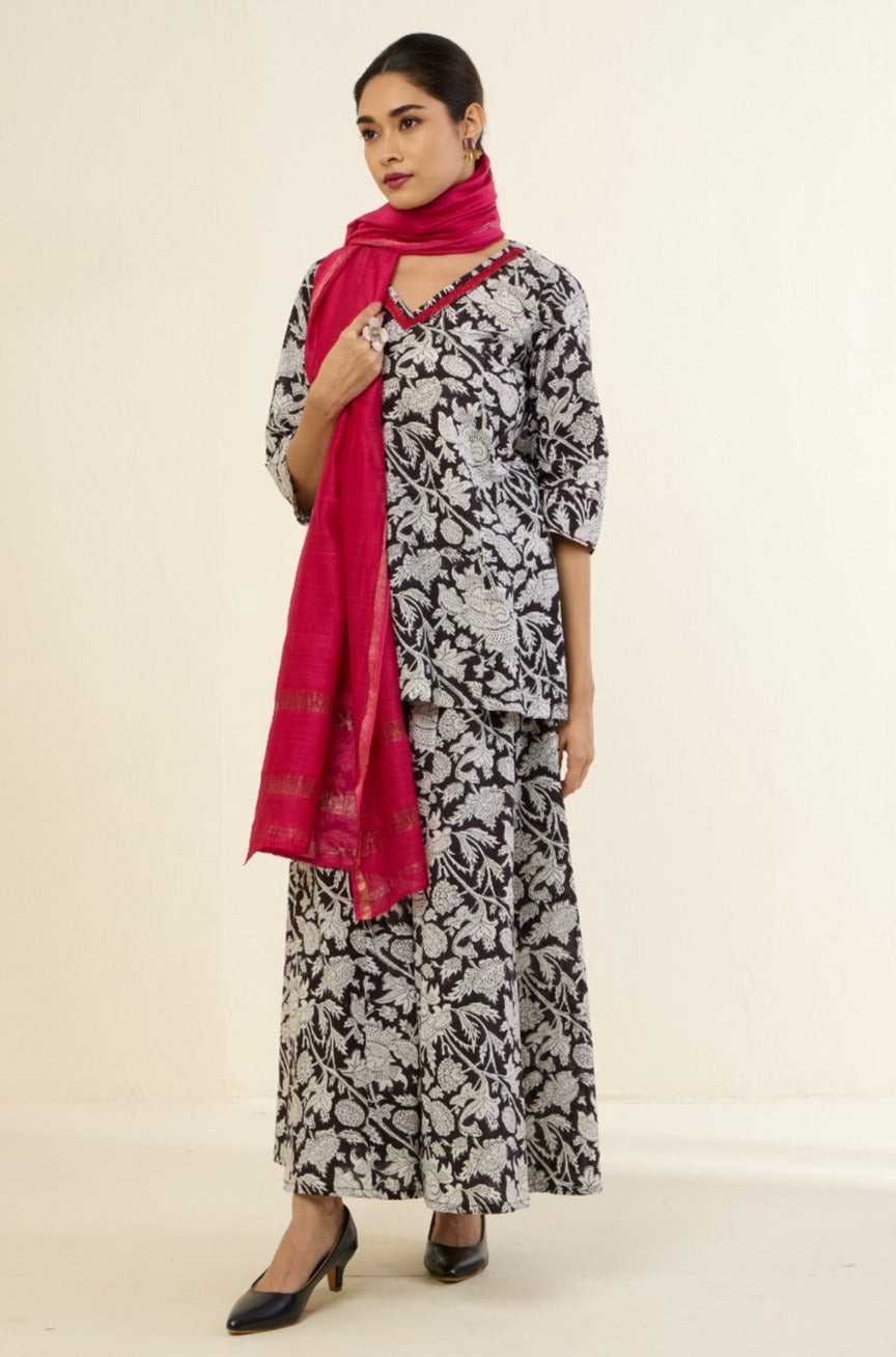 Co-ord Set Ebony Blossom Whispers Tunic & Sharara (Set of 2)