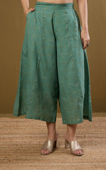Box Pleated Culotte - Frosted Green Gold Checks