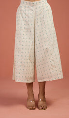 Box Pleated Culotte - Ivory with Green buti