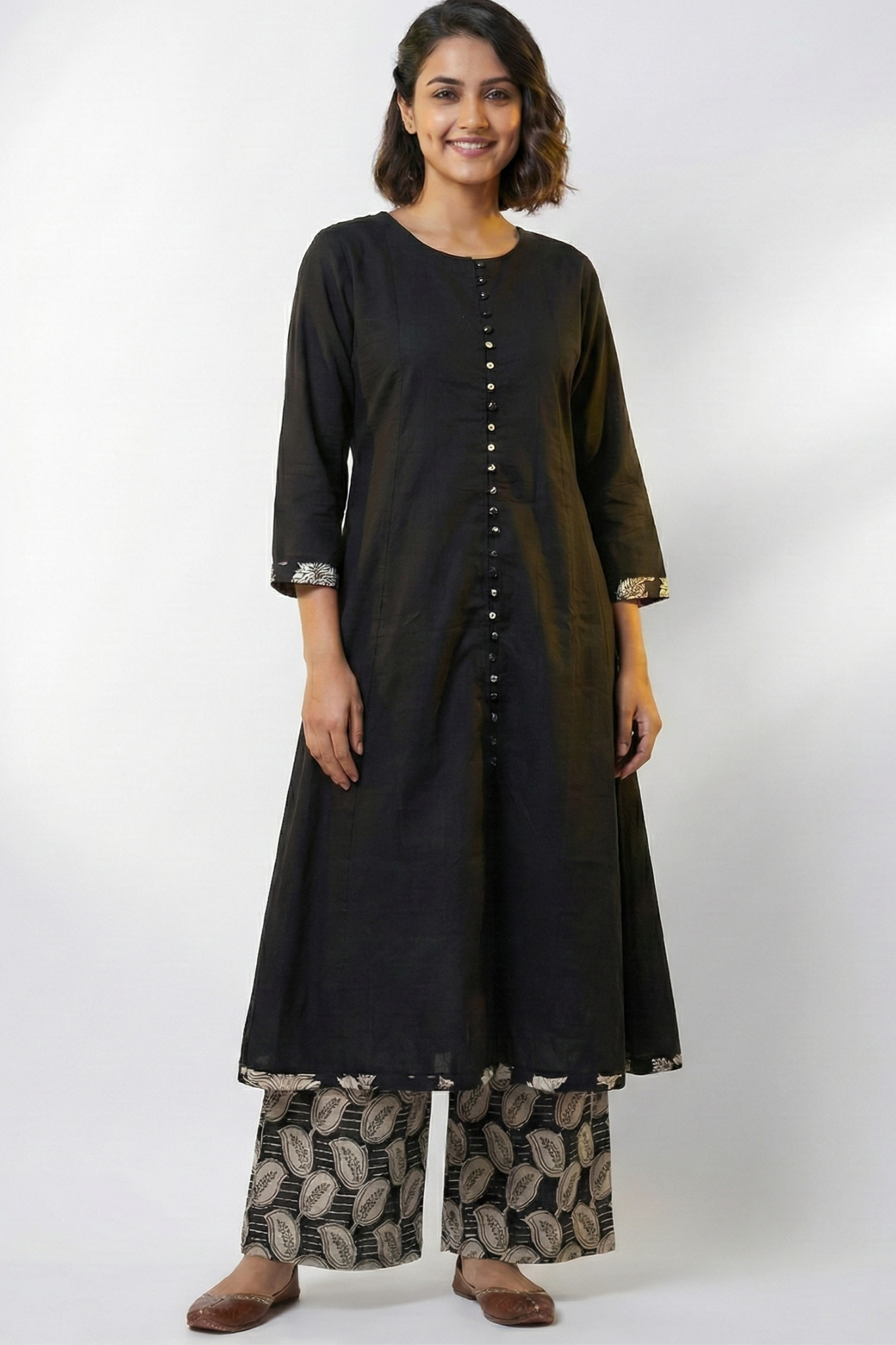 Charcoal Chic Pop Potli Anarkali Kurta Kurta
