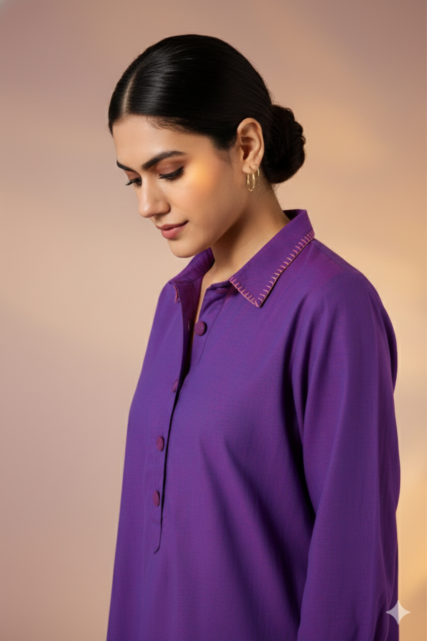 Co-ord Set Amethyst Hue Cotton Collar Kurta & Pants