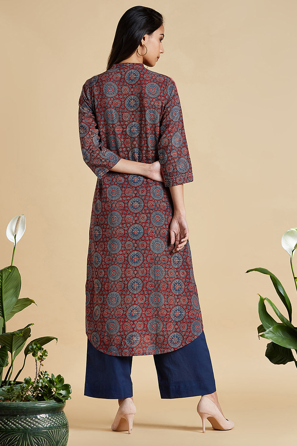 button down kurta - coral haze & riyal