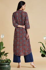 button down kurta - coral haze & riyal