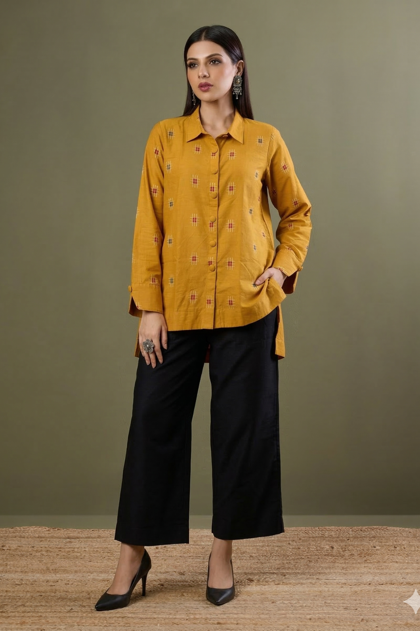 Marigold Mosaic High Low Hem Shirt