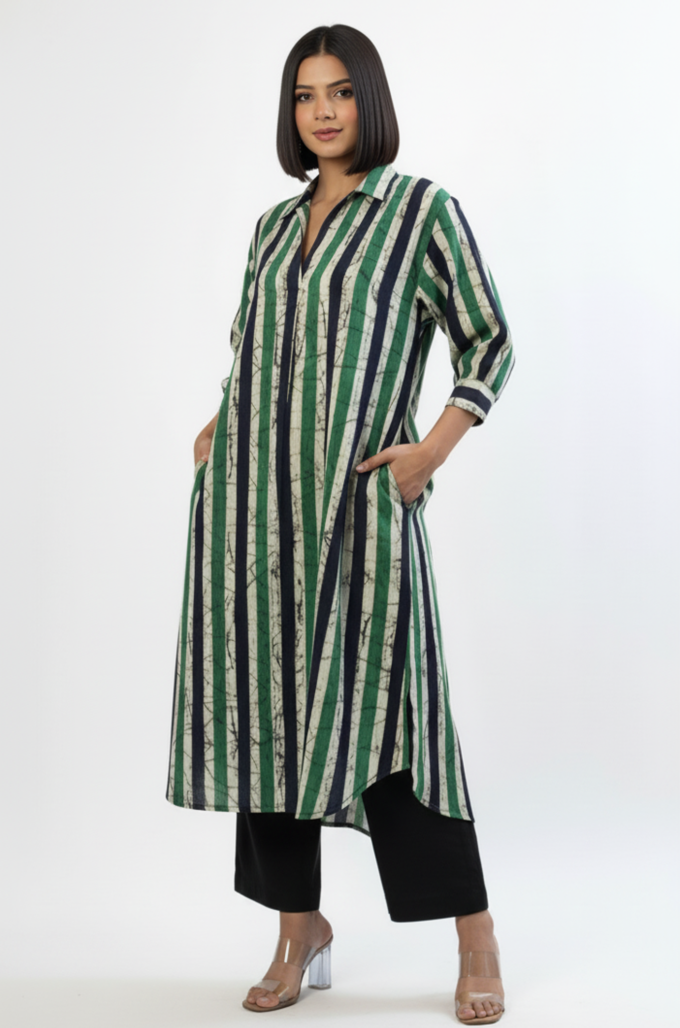 Jade Bands Cotton Collar Box Pleat Kurta