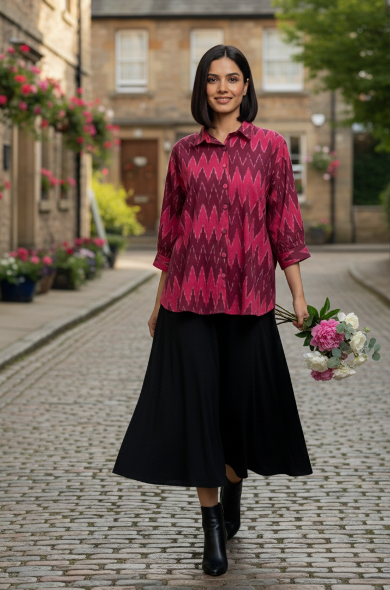 Berry Zigzag Ikat Everyday Cotton Shirt