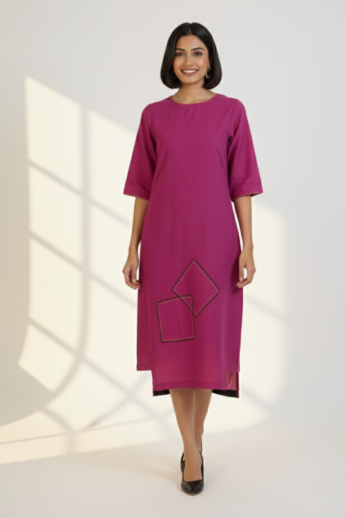 Magenta Melody Side Bias Shift Dress
