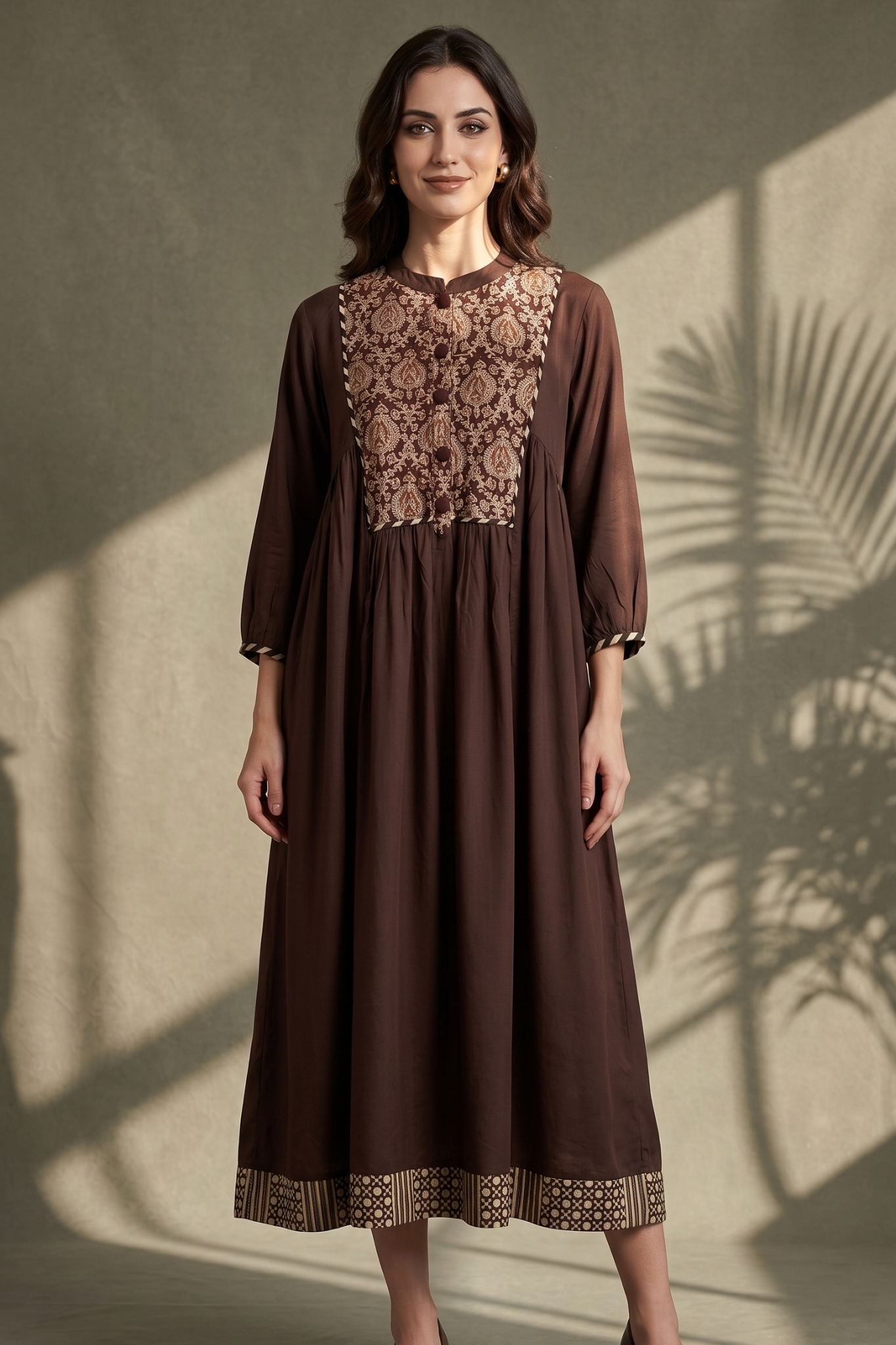 Espresso Ease Modal Gather Dress with Yoke