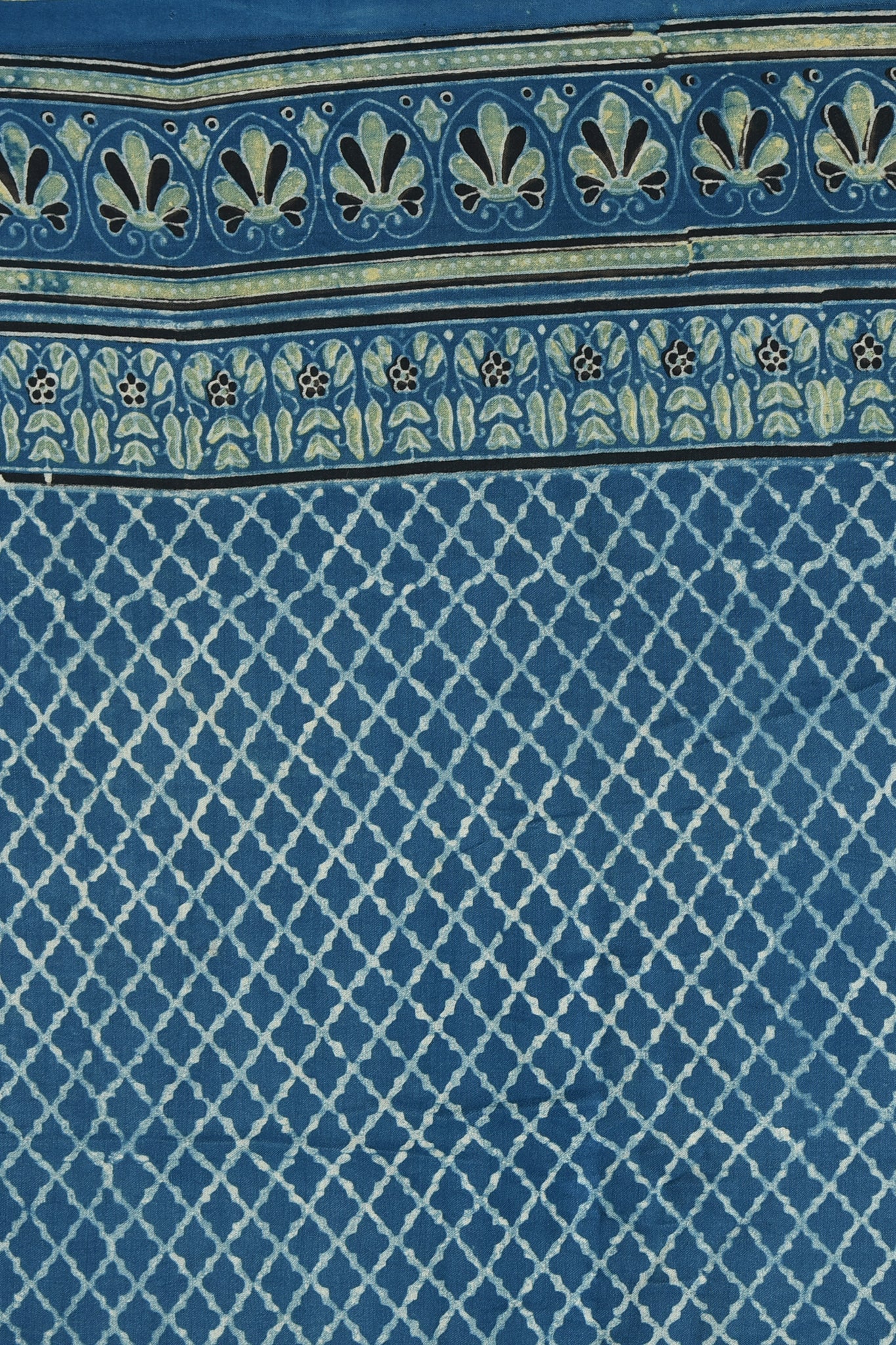 ajrakh modal silk sarees - indigo zigzag & waterscape delight