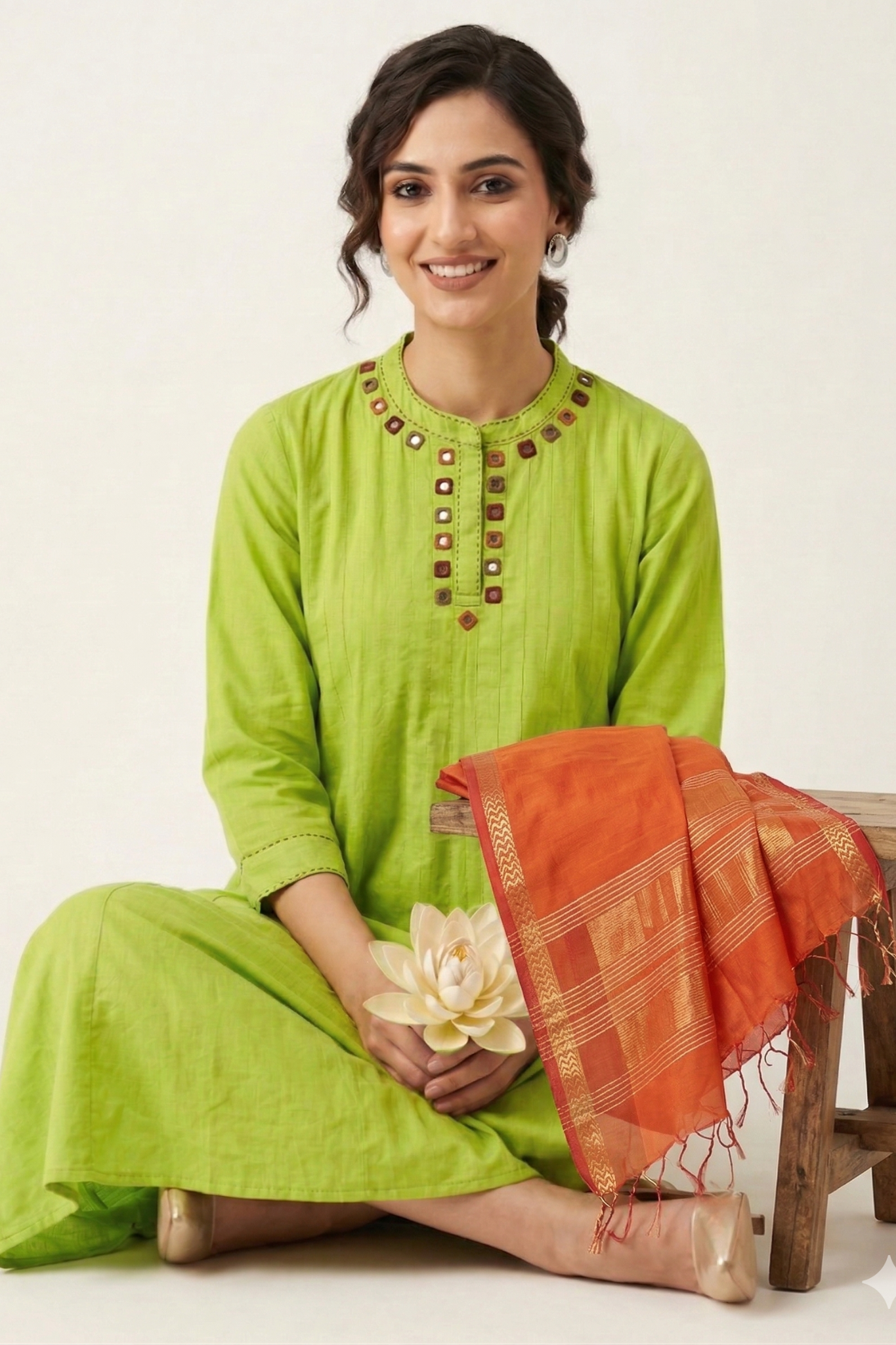 Kairi Bloom Cotton Stand Collar Pintuck Yoke Anarkali