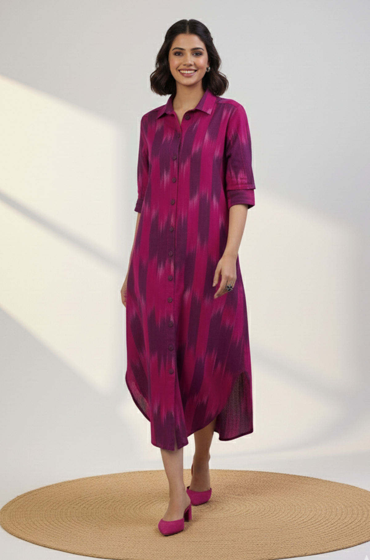 Amethyst Rose Long Cotton Shirt Dress