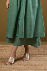 Box Pleated Culotte - Frosted Green Gold Checks